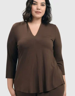 Essential V-Neck Top, Coffee