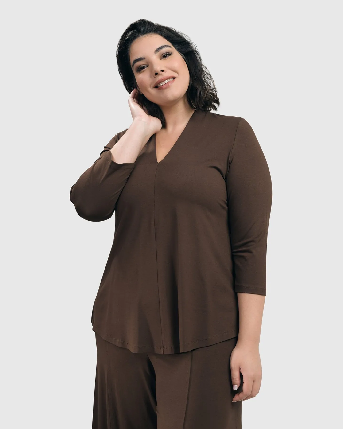 Essential V-Neck Top, Coffee