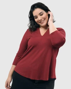 Essential V-Neck Top, Plum