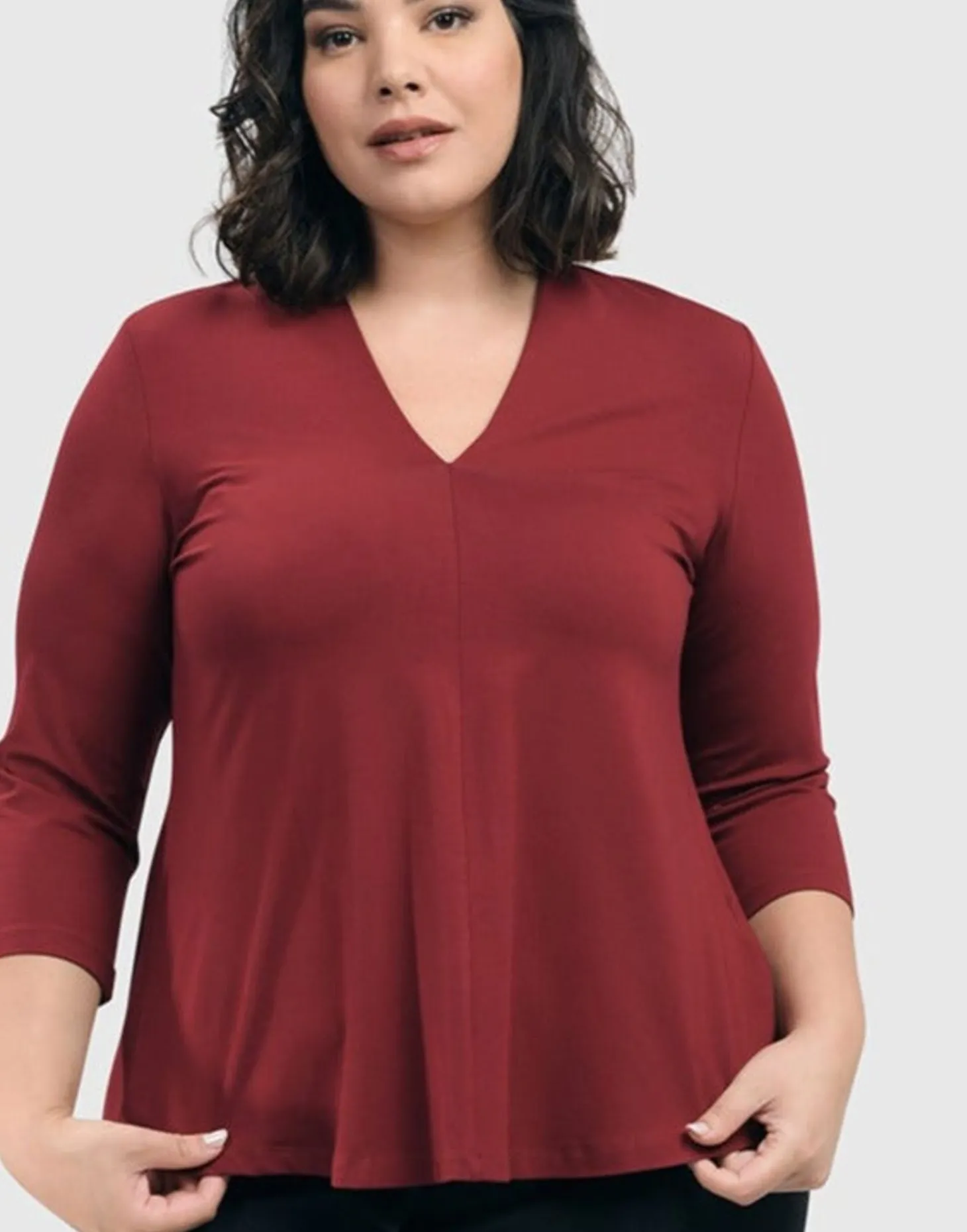 Essential V-Neck Top, Plum