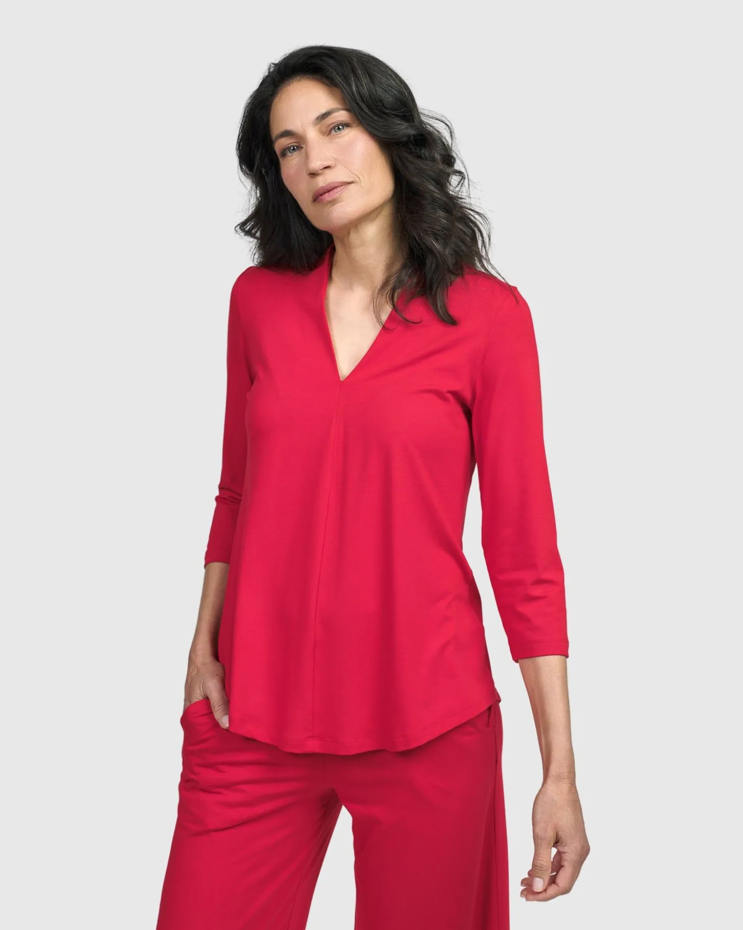 Essential V-Neck Top, Red Rose