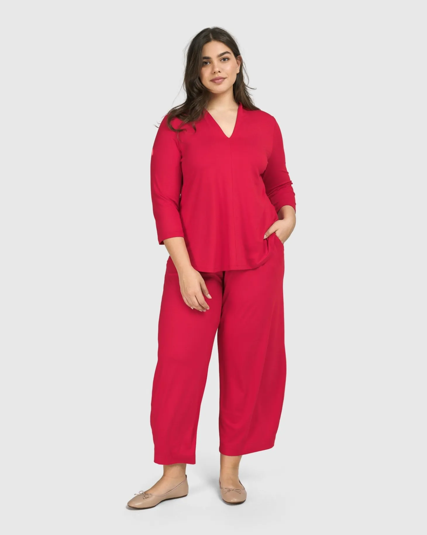 Essential V-Neck Top, Red Rose