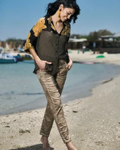 Floral Iconic Stretch Jeans, Gold Wash