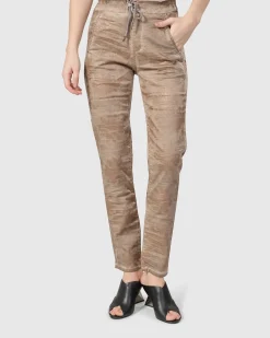 Floral Iconic Stretch Jeans, Gold Wash