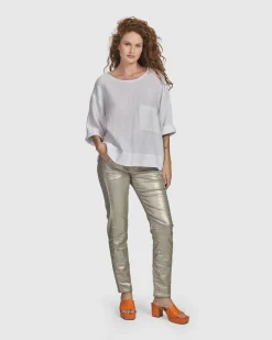 Iconic Stretch Jeans, Metallic Luster