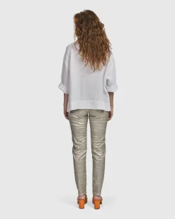 Iconic Stretch Jeans, Metallic Luster