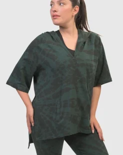 Inhale Hooded Hi-Lo Top, Forest Tie-Dye