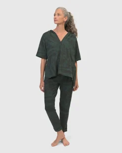 Inhale Hooded Hi-Lo Top, Forest Tie-Dye