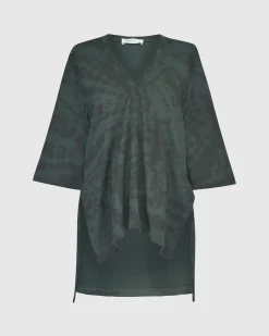Inhale Hooded Hi-Lo Top, Forest Tie-Dye