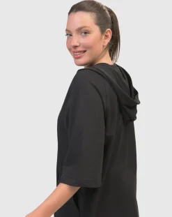 Inhale Hooded Hi-Lo Top, Solid Black