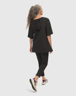 Inhale Hooded Hi-Lo Top, Solid Black
