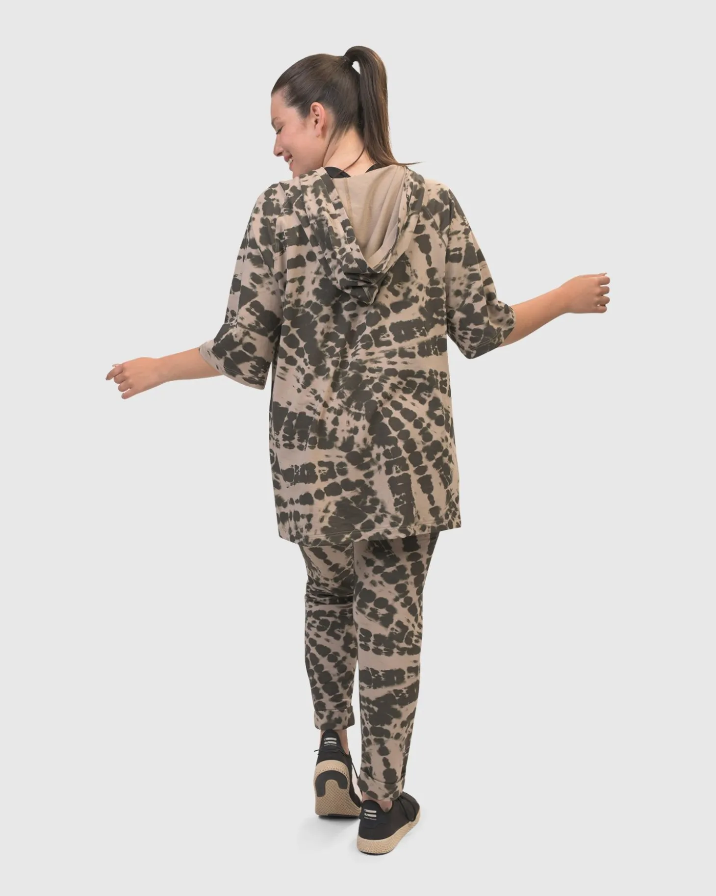 Inhale Hooded Hi-Lo Top, Stone Tie-Dye