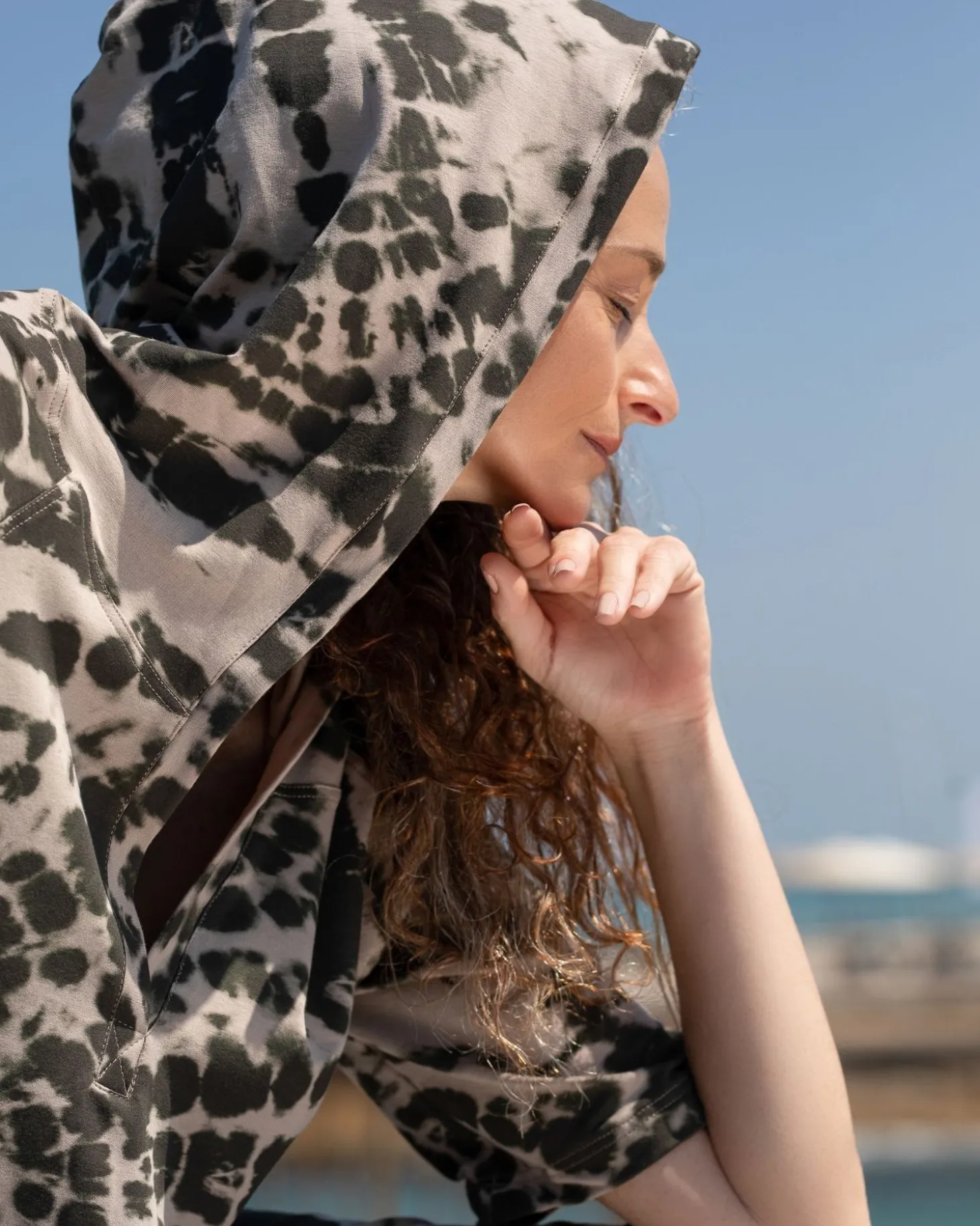 Inhale Hooded Hi-Lo Top, Stone Tie-Dye