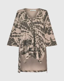 Inhale Hooded Hi-Lo Top, Stone Tie-Dye