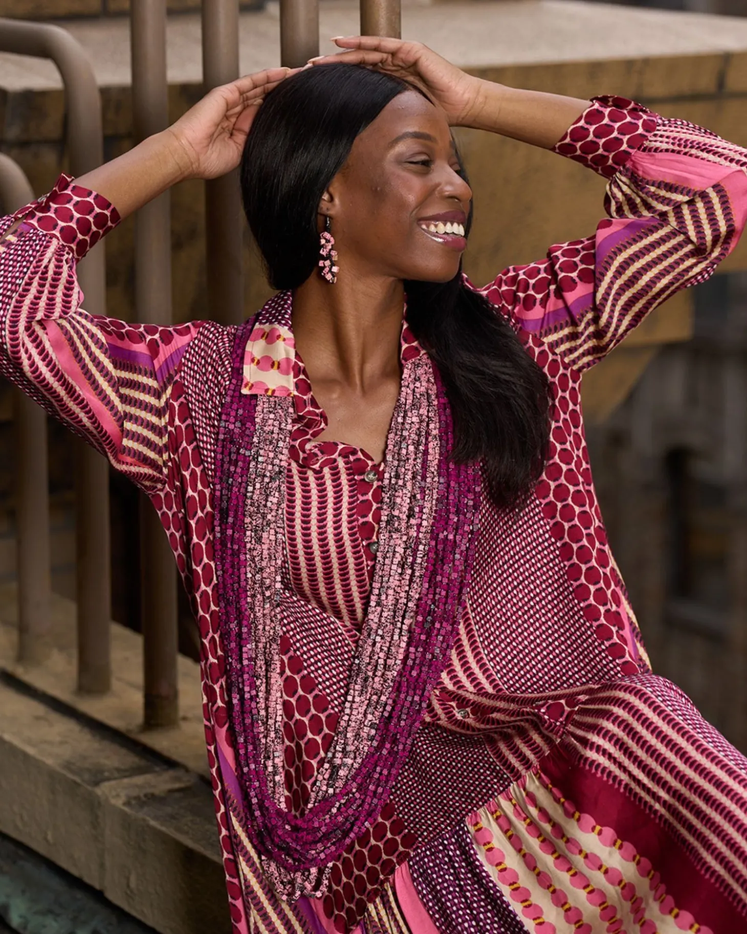 Iris Pashmina Tassel Earrings, Pink/Black