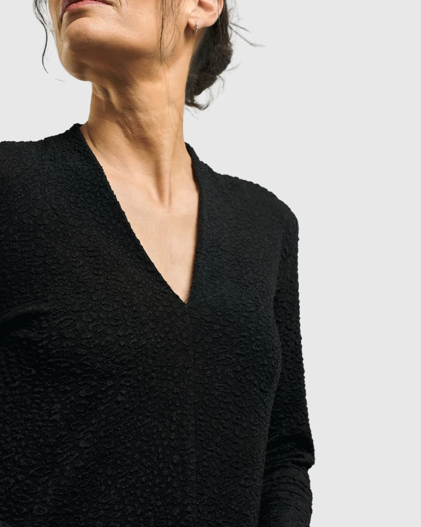 Jacquard V-Neck Tunic Top, Black