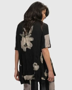 Laila Crinkle Trapeze Top, Stripe/Roses