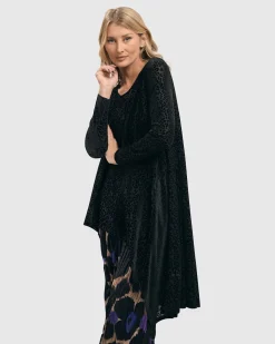Leo Flocked Velvet Hi-Lo Tunic Top, Black