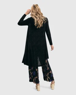 Leo Flocked Velvet Hi-Lo Tunic Top, Black