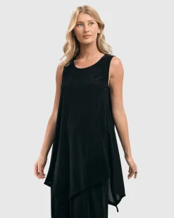 Liv Sleeveless Tunic Top, Black Grid