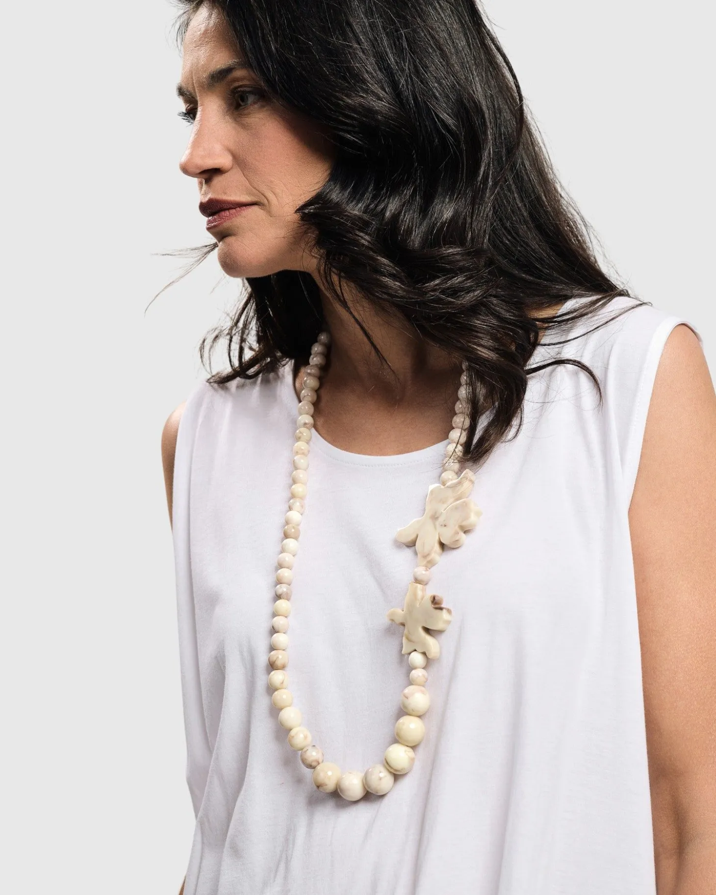 Lotus Bead Necklace, Oat
