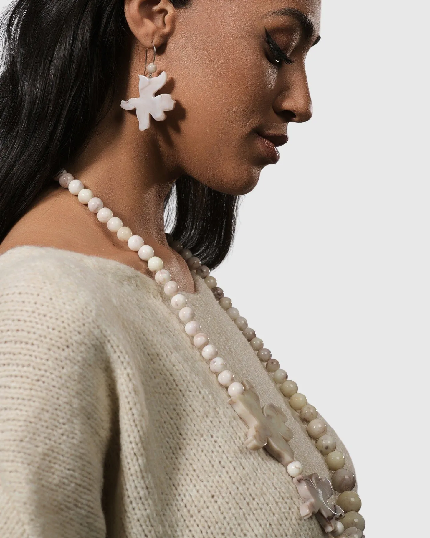 Lotus Bead Necklace, Oat