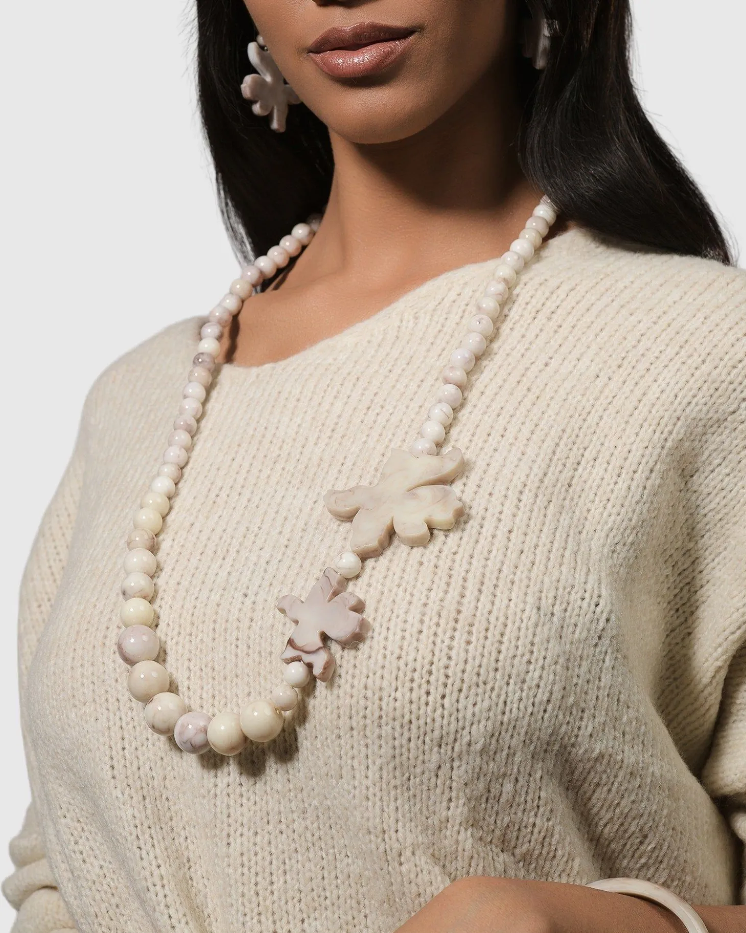 Lotus Bead Necklace, Oat