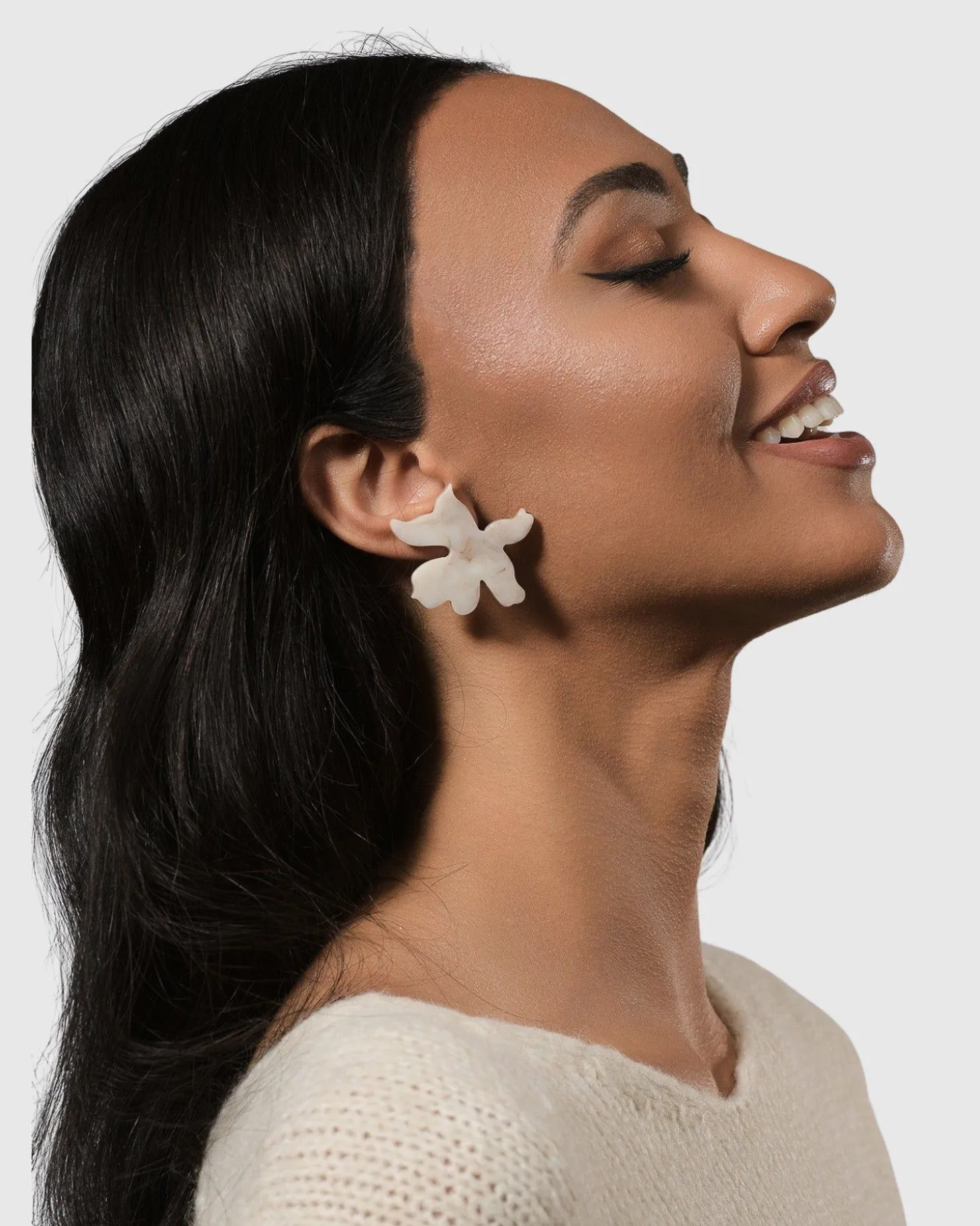 Lotus Clip Earrings, Oat