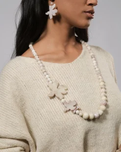 Lotus Hook & Bead Earrings, Oat
