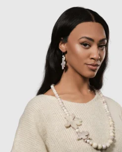 Lotus Hook & Bead Earrings, Oat