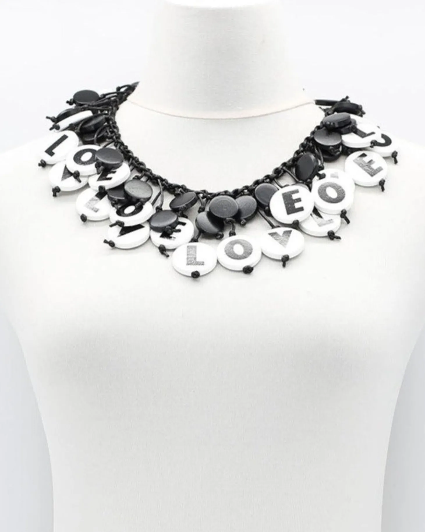Love Coin Cape Necklace, White/Black