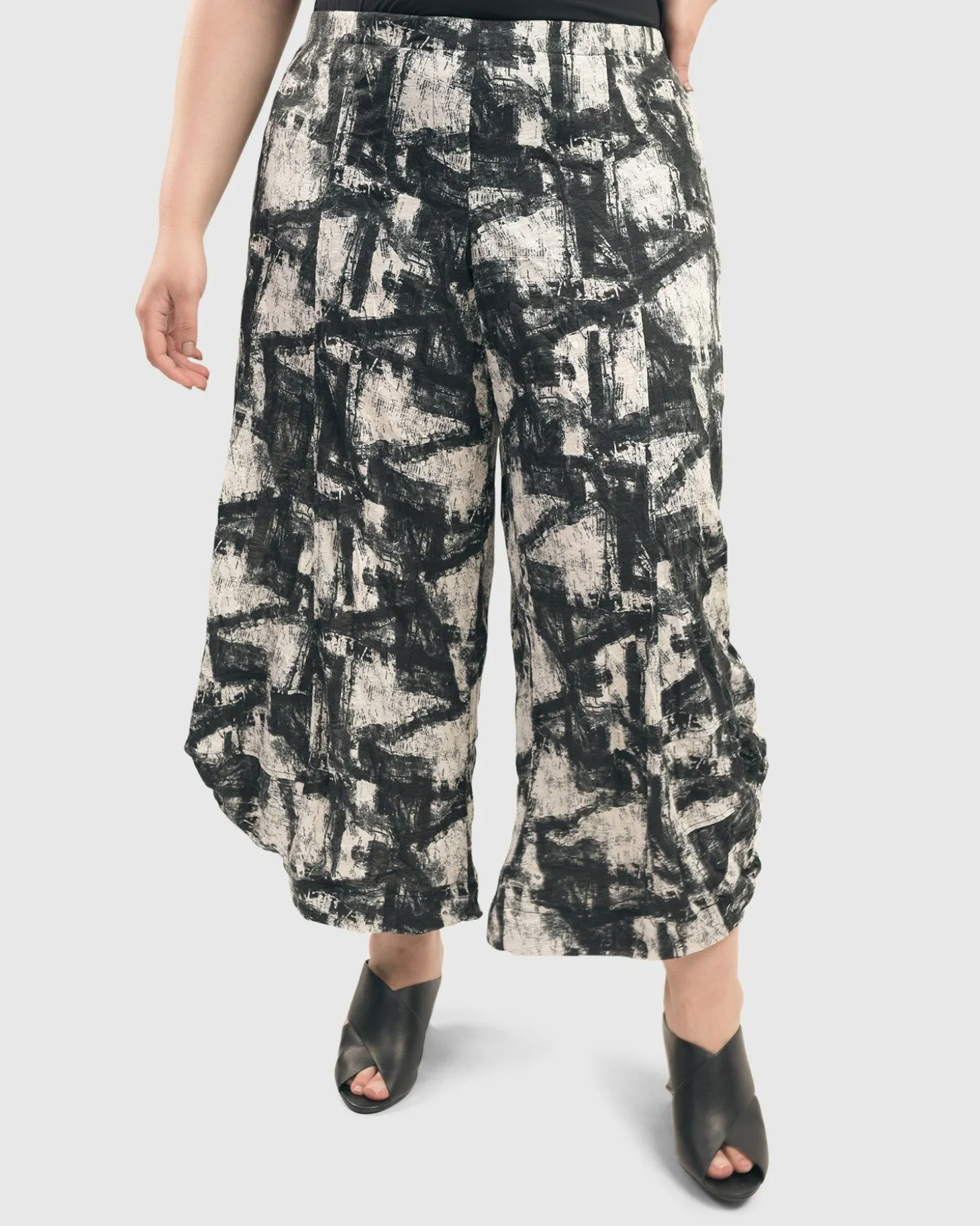 Marble Crinkle Punto Pants, Black