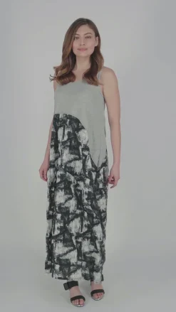 Marble Crinkle Tank Dress, Black