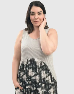 Marble Crinkle Tank Dress, Black