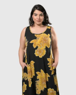 Molokai Sleeveless Swing Maxi Dress, Gold