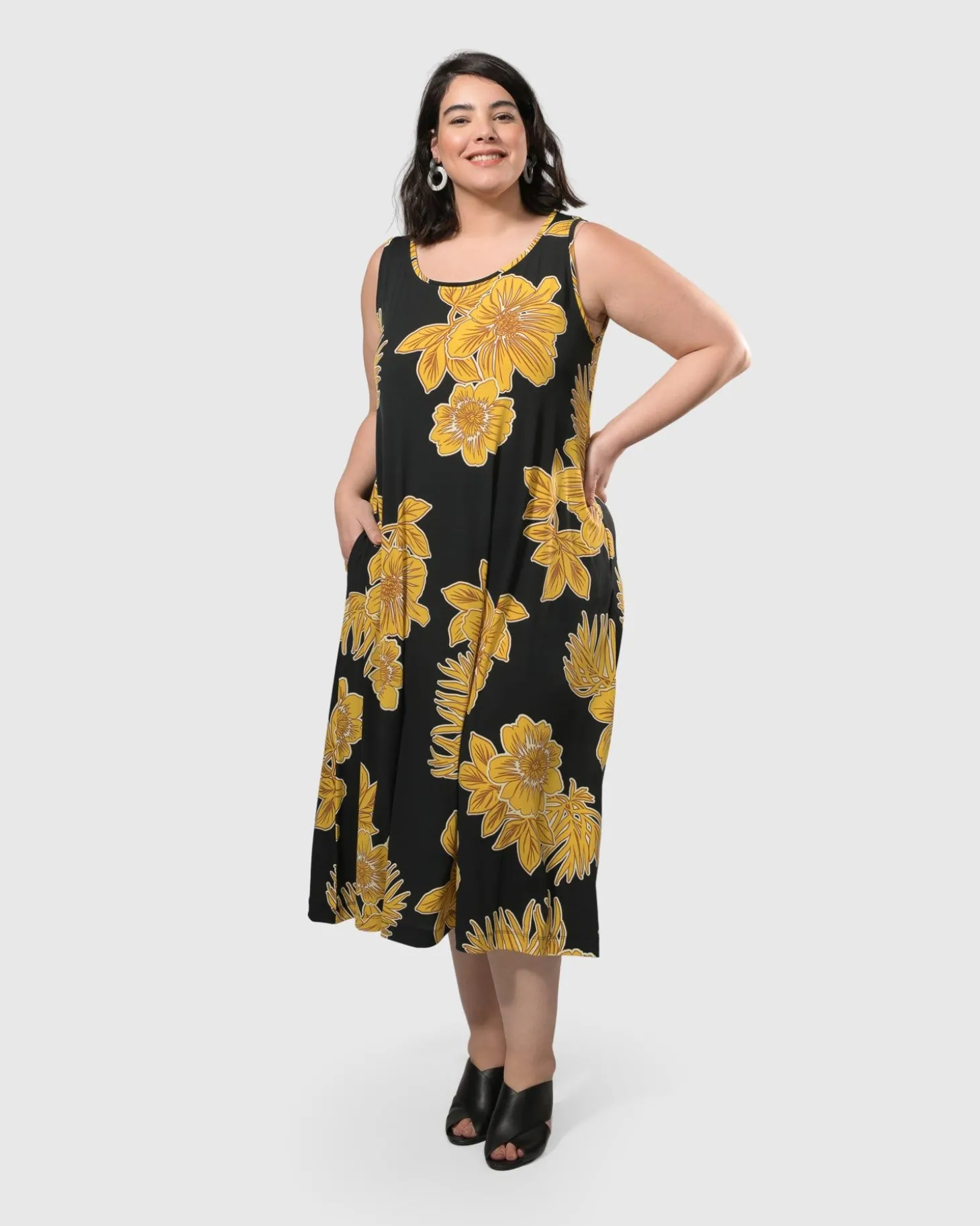 Molokai Sleeveless Swing Maxi Dress, Gold