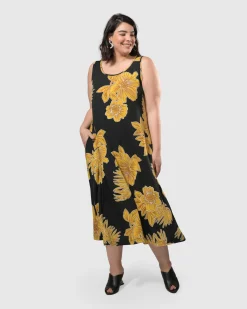 Molokai Sleeveless Swing Maxi Dress, Gold