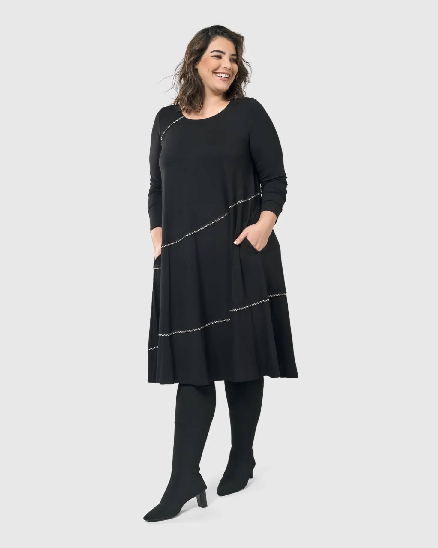 Nightingale Pullover Midi Dress, Black