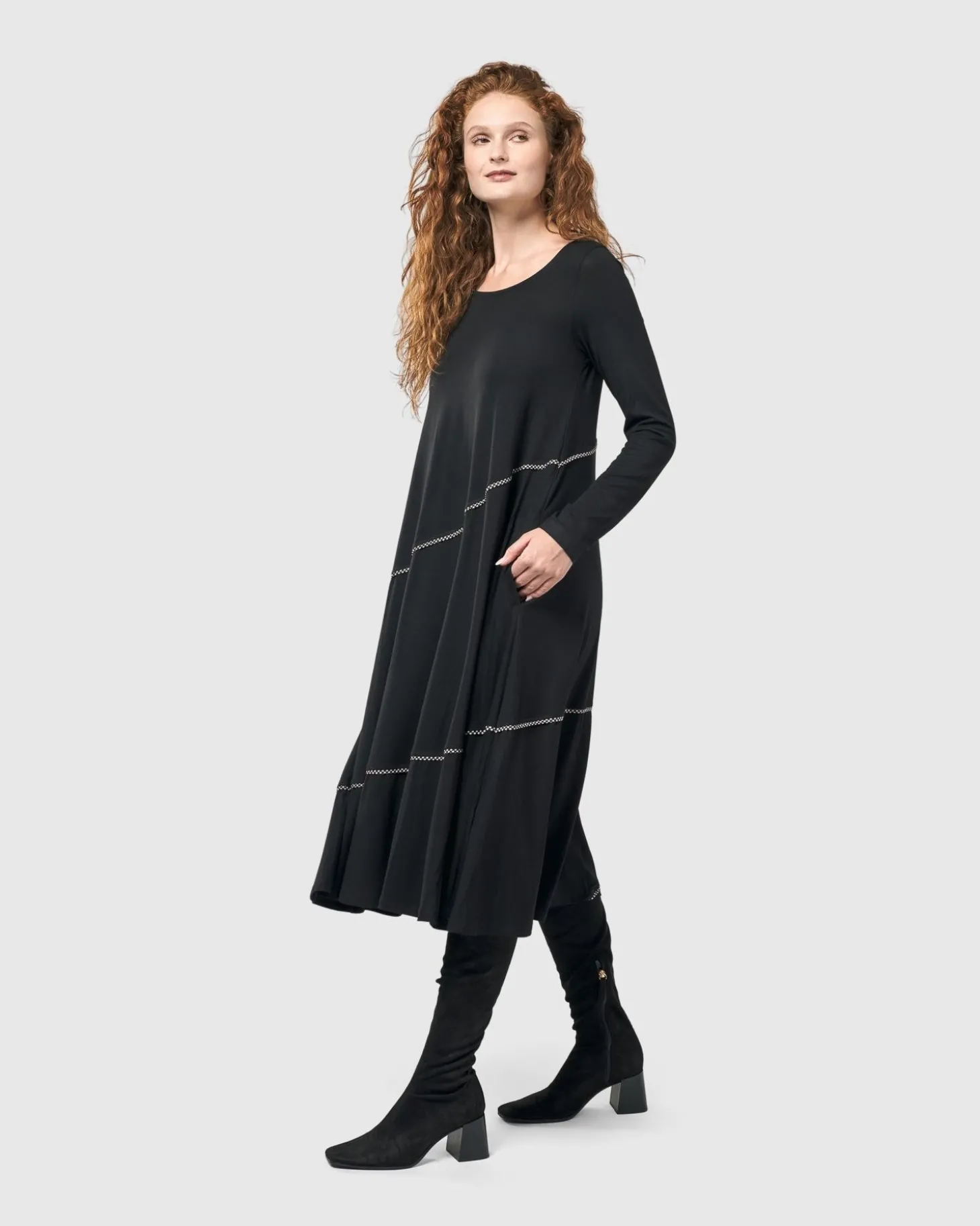Nightingale Pullover Midi Dress, Black