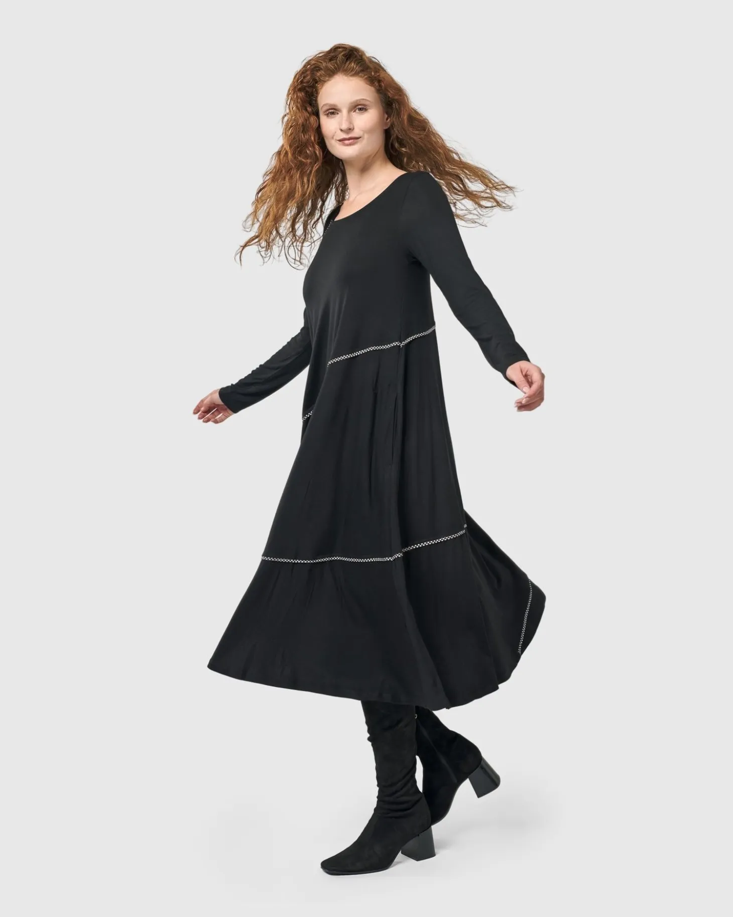 Nightingale Pullover Midi Dress, Black