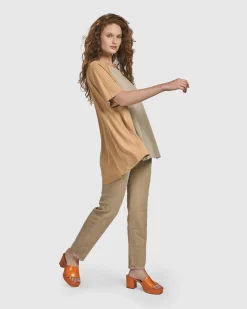 Oasis Colorblock Trapeze Top, Tan