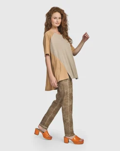 Oasis Colorblock Trapeze Top, Tan