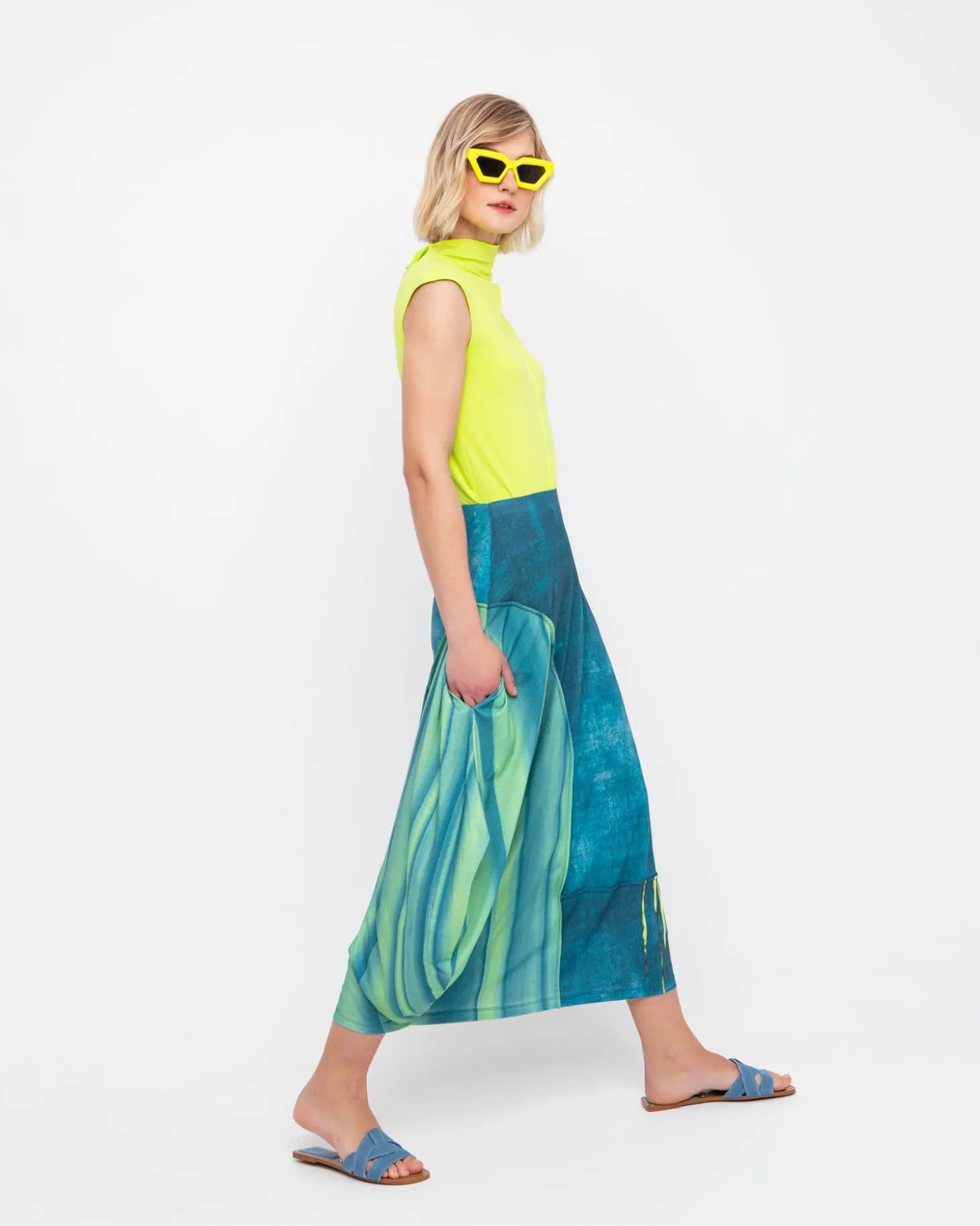 Ozai N Ku Aquamarine Midi Skirt, Ocean