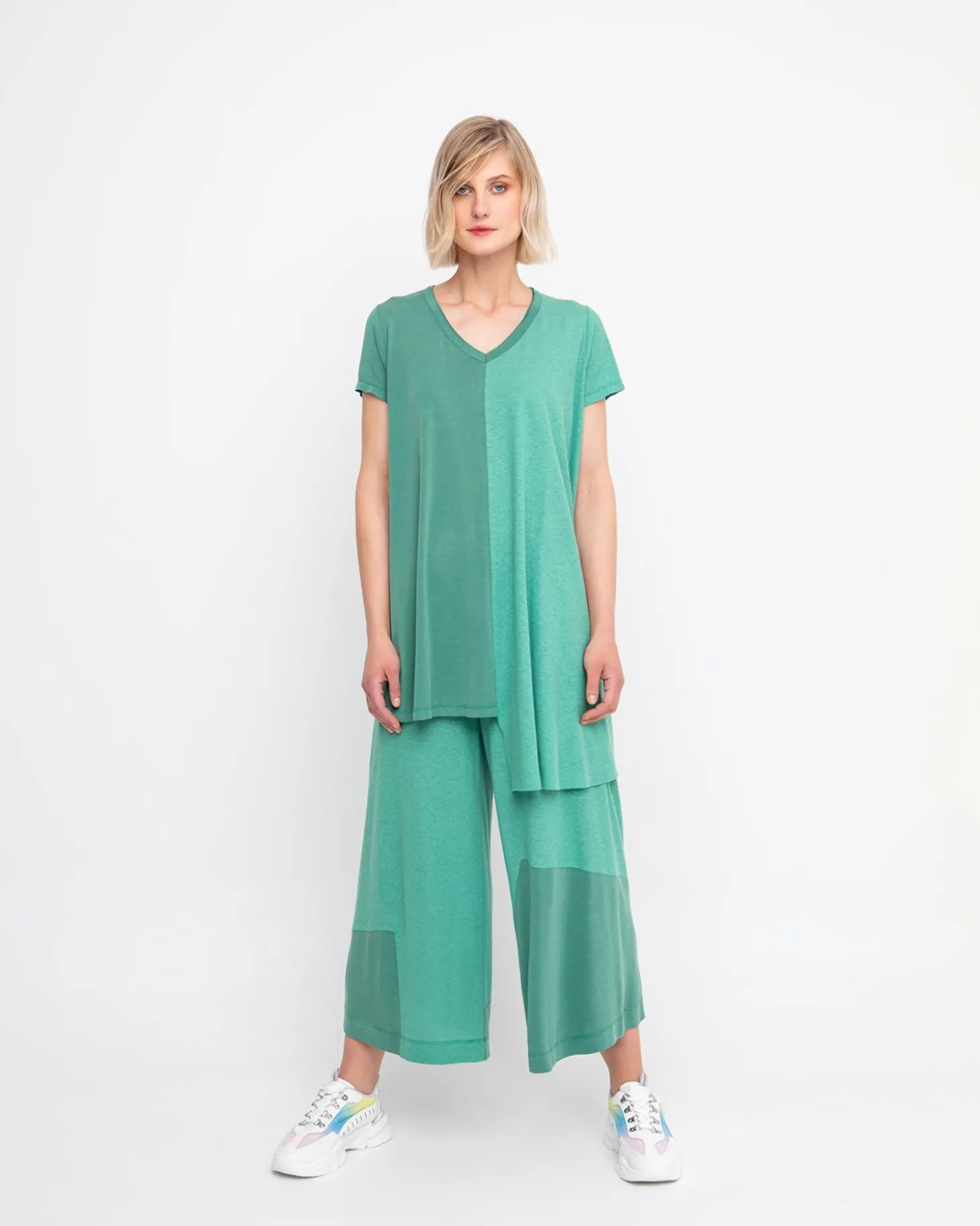 Ozai N Ku Asymmetrical Tunic Top, Green