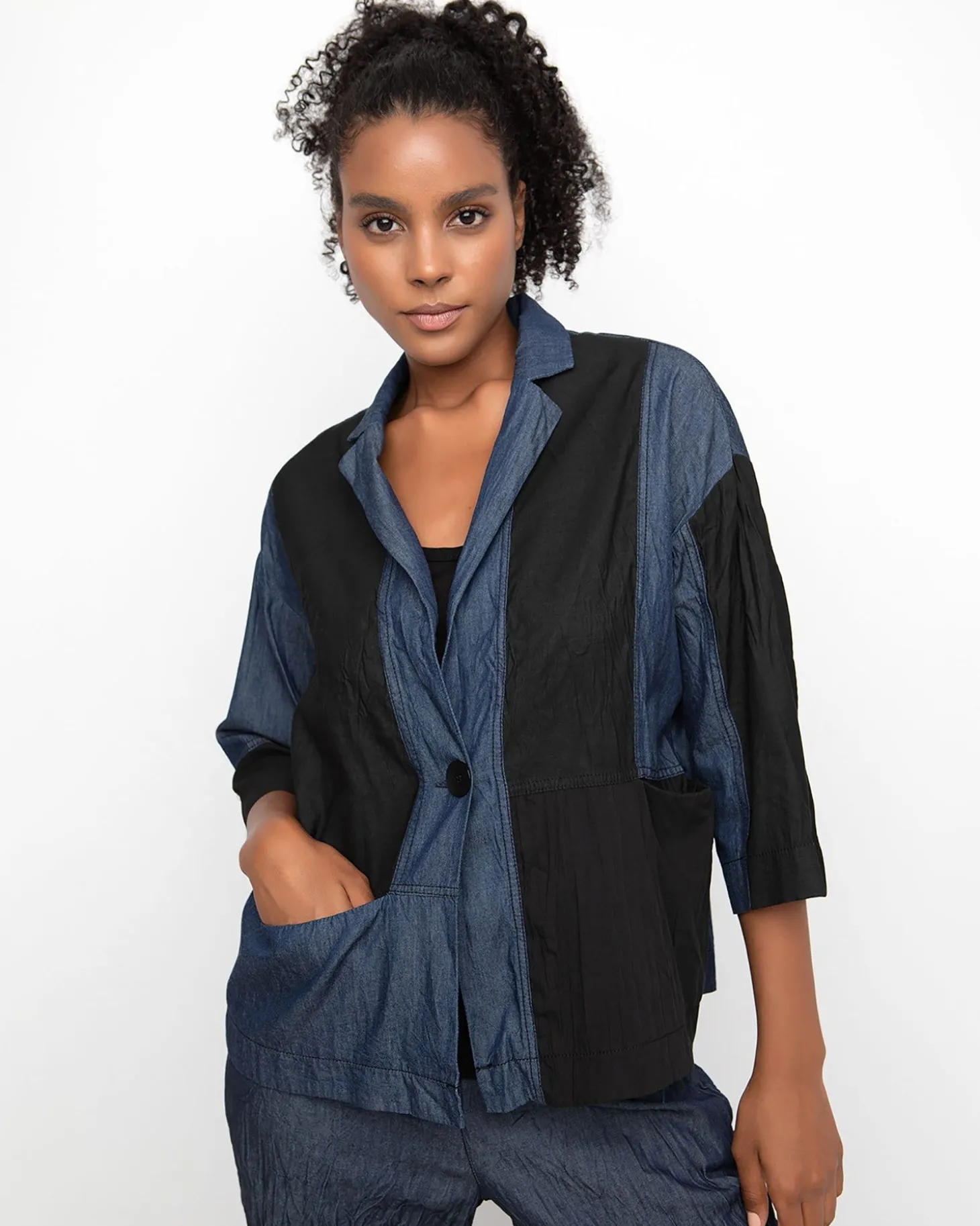 Ozai N Ku Crinkle Patch Shirt Jacket, Denim
