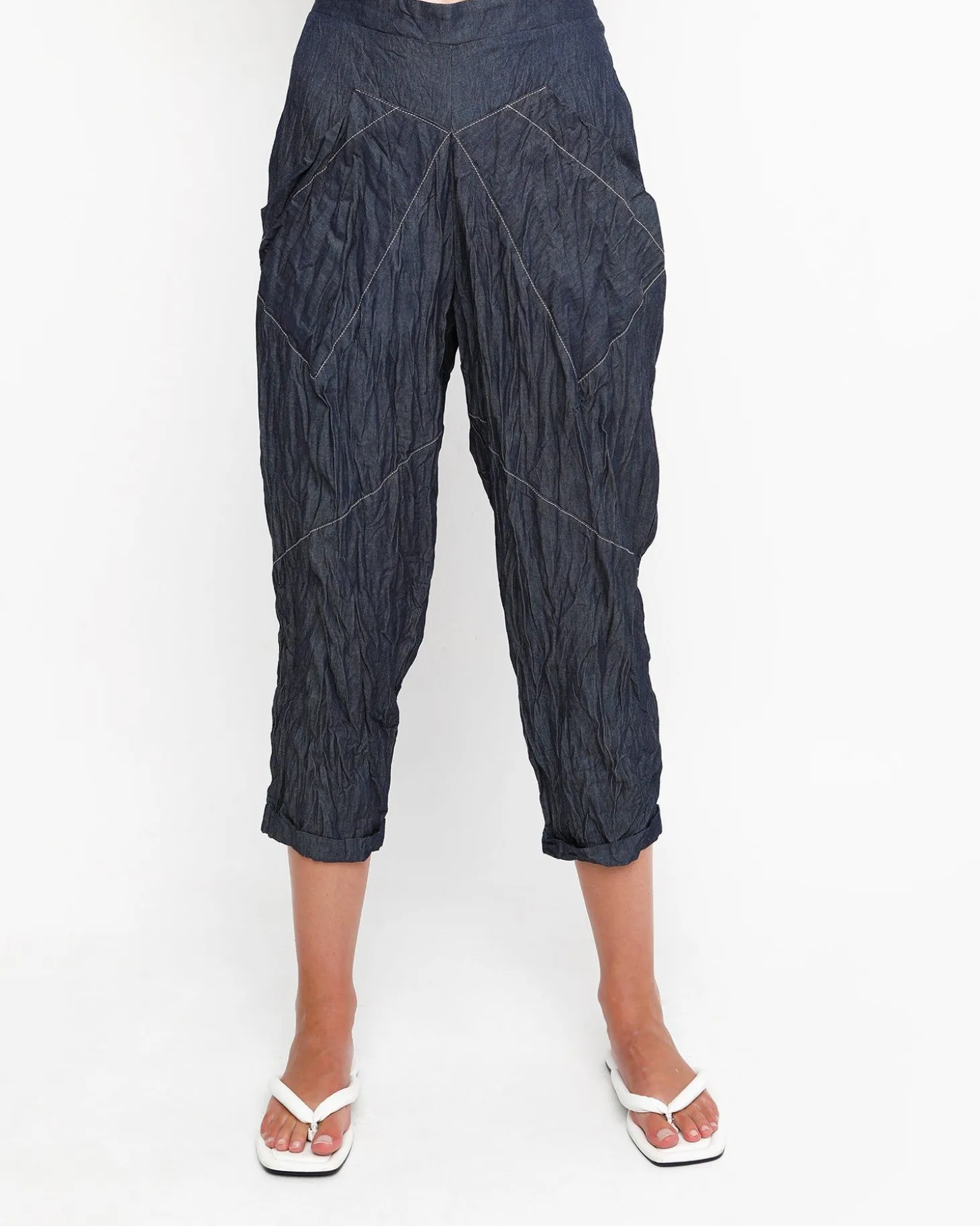 Ozai N Ku Crinkle Stitch Capri Pants, Denim