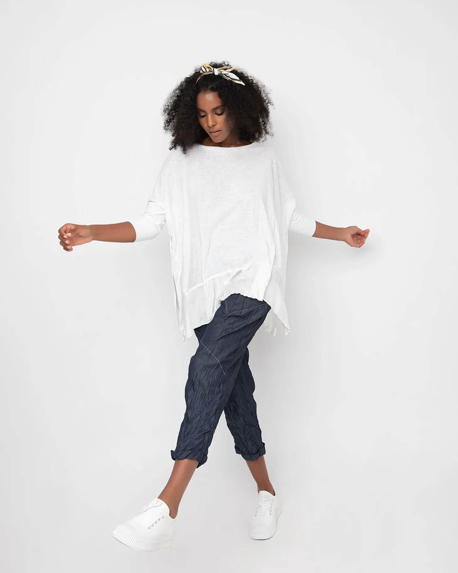 Ozai N Ku Crinkle Stitch Capri Pants, Denim