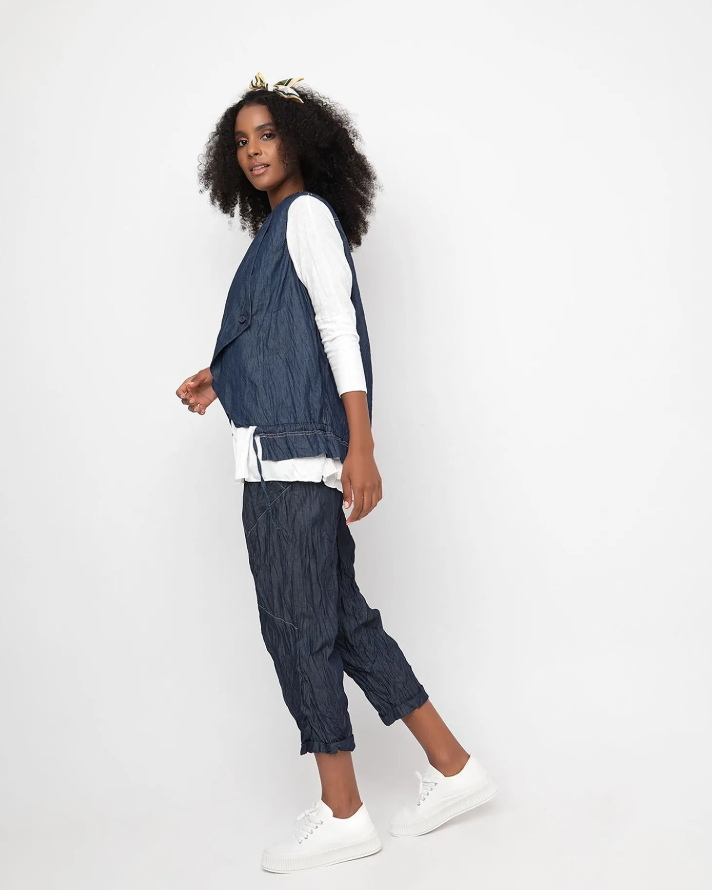 Ozai N Ku Crinkle Stitch Capri Pants, Denim
