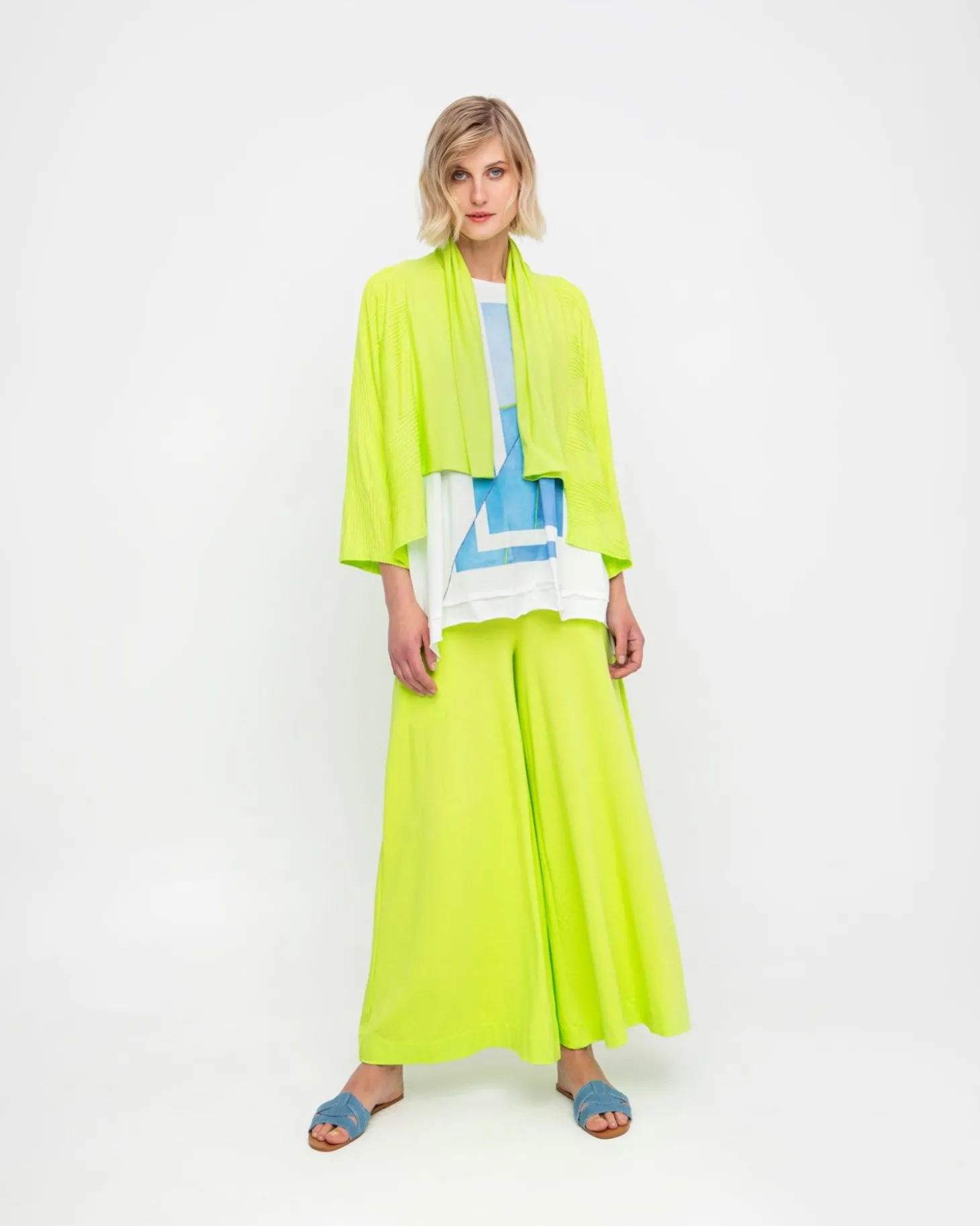 Ozai N Ku Drape Neck Racquet Cardigan, Lime