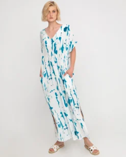 Ozai N Ku Island Relaxed Maxi Dress, White/Turquoise